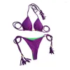 Women's Swimwear Sexy Women Bikini Set Stylish Sets With Tassels Lace-up Briefs For Summer Beachwear Backless Triangle Swimsuit