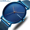 Мужские часы CRRJU, модные минималистичные синие часы для мужчин, часы с ультратонким сетчатым ремешком, повседневные водонепроницаемые наручные часы, подарок для Me205I