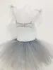 Stage Wear Sexy Bar Nightclub Disco Rave Outfit Sparkly Rhinestones Pearl Bikini Gray Tutu Skirt Music Festival Clothing DJ Costume