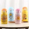 Water Bottles 400ml Cute Cartoon Yellow Duck Vacuum Flask Baby Anti-drop Strap Straw Handle Mug Children Cup Bullet Buckle