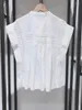 Women's Blouses 2024 Pink Or White Cotton Shirt Women Pleated Sleeveless O-neck Summer Loose Front Buttons Female Blouse