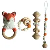 34pcs Handmade Crochet Baby deerRabbit Stuffed Dolls born Bunny Rattle Toy Wooden Teething Ring Pacifier Chain Clips 240226