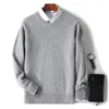 Herrtröjor Pure Cashmere tröja för affärs V-ringad förtjockad varm lös casual stickad topp överdimensionerad