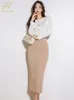 H Han Queen Set Woman 2 sztuki Eleganckie dzianinowe blaty i wysoki talia Bodycon Pencil spódnice Koreańskie biuro garnitury 240226