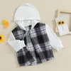 Jassen Peuter Baby Jongen Meisje Geruite Jas Met Capuchon Sherpa Flanel Shacket Lange Mouw Button Down Uitloper Herfst Winterjas