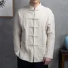 Mäns avslappnade skjortor skjorta kinesisk stil traditionell tai chi polyester bomull blandad andningssknapp retro retro