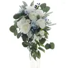 Decorative Flowers AT14 Wedding Bridal Bouquet Romantic White Blue Rose Artificial Roses For Church