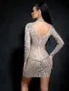 Scene Wear Evening Party Fira Catwalk Tight Rhinestones Dress Sexig Women Singer Model Transparent Birthday Crystal Dresses