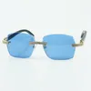 New factory direct sales double row diamond cut sunglasses 3524018 with black wood legs designer glasses size 18-135 mm