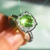 Cluster Rings 925 Silver Sparkling Olive Green Geometric Zircon Ring for Women Four Prong Diamond Party Birthday Present