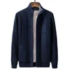 Pulls pour hommes Cachemire Cardigan Cardigan d'âge moyen Manteau de col montant Pure Couleur Automne et hiver Pull épais Hommes Veste W98