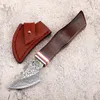 Damaskus Fixat Blade Knife VG10 Damascus Steel Blade Rosewood Handle EDC Knives Läder Mantel