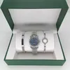 Üç parçalı Set Watch Newelry Luxury Woman's Diary Series Steel Band Diamond Quartz Watch