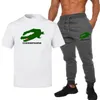 Ensemble T-shirt et pantalon d'été pour hommes, marque décontractée, fitness, jogging, T-shirt, pantalon, mode Hip hop, survêtement