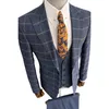 Trajes de hombre Traje a rayas a cuadros azul 3 piezas Blazer Pantalones Ropa de trabajo formal de un solo negocio Novio de boda Traje de talla grande Homme