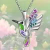 Pendentif Colliers Belle Mode Coloré Gemstone Colibri Collier Charme Femmes Bijoux Animal Cadeau Parfait Pour Les Filles