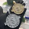 Iced Out Bling Round Letter Pendant Necklace Gold Plated CZ Cubic Zirconia Badge Charm Men Fashion Hip Hop Jewelry 240226