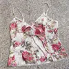 Damen-Tanks, Kawaii-Tanktops mit Spitzenbesatz, Y2K-Boho-Urlaubsweste, Feenkokette, durchsichtiges Netz-Unterhemd mit Blumendruck, vorne zum Binden, V-Ausschnitt, bauchfrei