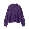 Cardigans 2023 Autumn Speak Style Now Purple Cotton Cardigan Women Winter Female Star broderad stickad Cardigan tröja Y2K Long Tops