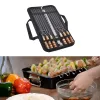 Forks HOT Stainless steel barbecue skewer, wooden handle barbecue storage bag kit, outdoor camping tools, 10 units per set