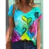 Designer dames t-shirt met korte mouwen met abstracte schilderprint, zoete en trendy straatstijl casual top voor meisjes