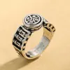 Anéis de cluster vintage seis caracteres clássico roda de oração anel chinês feng shui trânsito aberto ajustável dedo sorte amuleto jóias presente