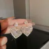 ダイヤモンド付きシアニードルジルコンセットパールクリスタルフラワー誇張されたデザインタッセルイヤリングプレミアムイヤリング