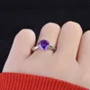 Pierścienie klastra Wysokiej jakości fioletowy pierścionek z cyrkonem Kobieta 925 Stamp Fashion Sześć zębów