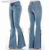 Jeans da donna Jeans taglie forti Jeans elasticizzati in vita Jean Pantaloni lunghi a zampa d'elefante Pantaloni larghi azzurri 240304