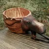 Gobelets créatifs Kuksa en caoutchouc tasse d'eau en bois sculpté à la main tête d'animal tasse d'illustration à la main pour le camping en plein air usage domestique