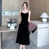 Luxury Tweed Two Piece Set Autumn Women Single-Breasted Lapel Short Jacket Coat Sexy Spaghetti Straps Velvet Midi Dress Suits 240223