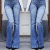 Damen-Jeans, Jeans für Mode, bodenlang, blauer Denim, gewaschene Taille, Bell-Bottom-Jeans in Übergröße, Damen 240304