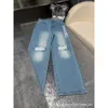 24 Spring/summer New Niche Design Trendy Brand Letter Logo Embellishment Washed Straight Leg Jeans Designer Jeans