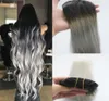 Dip and Dye Ombre Clip in Human Hair Extension Remy Full Head Dark Fading to Grey Virgin Clip ins Extensions 7pcs 120gram9317306