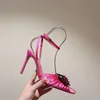 designer sandals high heels wedding shoes professional shoes pointed luxury brand shoes slim heels party women's rhinestone flower headband pink and aquazzur tory