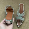 Slides Bling Summer Transparent Leisure Shoes Solid Heel Outside Sandals Pointed Toe Hollow Crystal Fashion Women Slippe c099