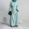 2 bit Abaya lång klänning för kvinnor Ramadan Jazz Crepe Islamiska kläder Hijab Robe Dubai Turkish Party Kaftan Outfit Muslim Set 240222