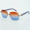 Fabriek directe verkoop mode eindeloze diamant geslepen zonnebril 3524018 met blauwe houten arm bril maat 18-135mm