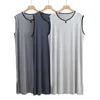 Men's Sleepwear 2024 Summer Modal Pajamas Robe Sleeveless Mid-length Loose One-piece Bathrobe Home Clothes Nightshirt