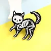 Broscher svart katt skelett benskalle brosch elektrisk gotisk punk lapel stift djurradiologi för barn vänner smycken