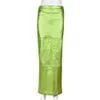 Sexy Sparkly Slit Luxe Lange Rokken Vrouwen Hoge Taille Metallic Groen Slanke Maxi Rok Zomer Elegante Verjaardagsfeestje Kleding 240222