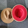 Äußere Kamel Innere Rot Patchwork Filz Hut Herbst Winter Woolen Jazz Trilby Cap Klassische Europäische US Männer Frauen Fedora Hats284O