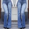 Damen-Jeans, Jeans für Mode, bodenlang, blauer Denim, gewaschene Taille, Bell-Bottom-Jeans in Übergröße, Damen 240304