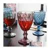 Verres à vin Gobelets en verre vintage en relief à tige assortie à boire de couleur pour l'eau jus de boisson 064523 Drop Delivery Home Gar DH961