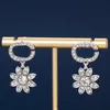 Vintage Ear Stud Crystal Flower Pendant Double Letter Earring for Women's Brass S925 Silver Needle Earrings With Original Box Jewelry Supply