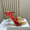 Sandálias de couro com tira de tornozelo stiletto strass apontado dedo do pé exposto gladiador bombas mulheres festa noite sapatos designers de luxo saltos altos 35-43 com caixa