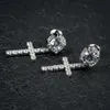 Fancy Jwellry/Jewelry AU750 585 Solid 14K/18K Gold Moissanite Iced Round Stud Cross Dangle Drop Hoop örhängen för män