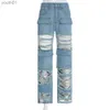 Women's Jeans 2024 Street Beggars Distressed and Rough Edge Patchwork Denim Pants with A Straight Fit Design 240304
