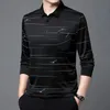 Wiosenne letnie tshirty dla mężczyzn Ties z długim rękawem Trzysty kołnierz Polo Solid Striped Pockets Modna europejska odzież Tops 240301