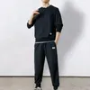 Tracksuits masculinos homens lounge conjunto casual esporte terno com waffle textura moletom elástico cintura jogger calças para outono inverno juventude